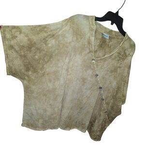 OH MY GAUZE L/XL Mustard Tie Dye Art 2 Wear Boho Minimalist Lagenlook Blouse Top